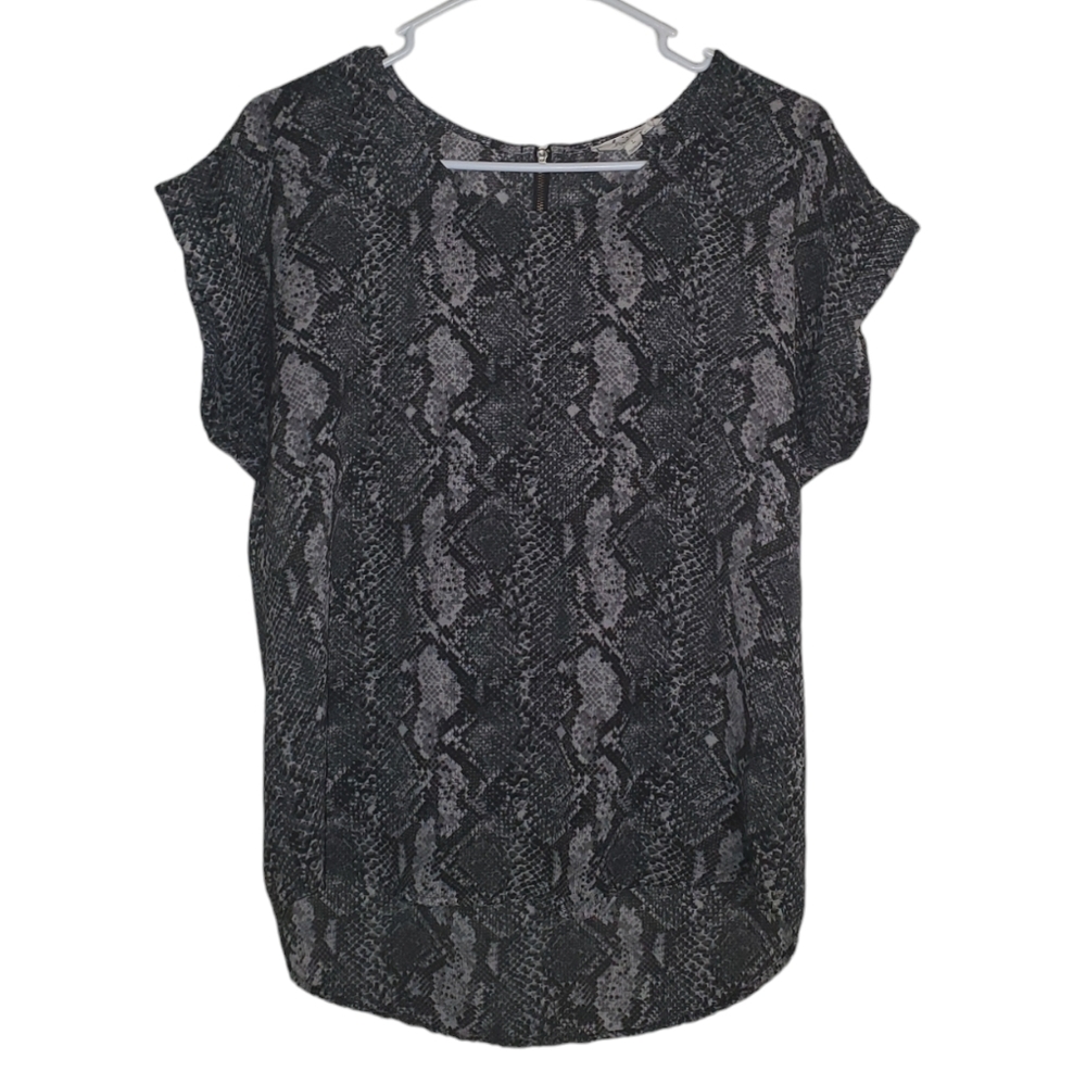 Pink Rose Snake Print Zipper Blouse